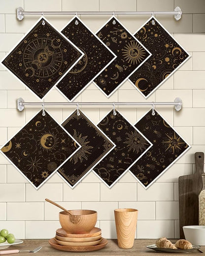 Miss Adola 8 Pack Swedish Kitchen Dishcloths - Absorbent Reusable Dish Towels, Fast Drying, Moon Sun