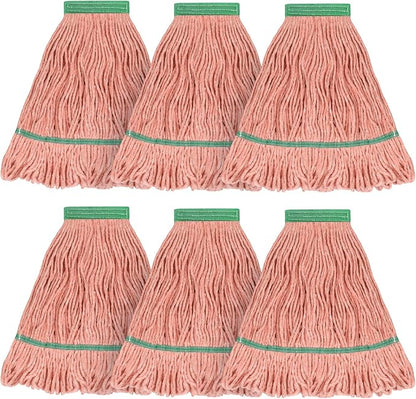 Matthew Cleaning Heavy Duty Mop Head Commercial Replacement for General and Floor Cleaning , Wet Industrial Blue Cotton Looped End String Head Refill (Pack of 6) Orange