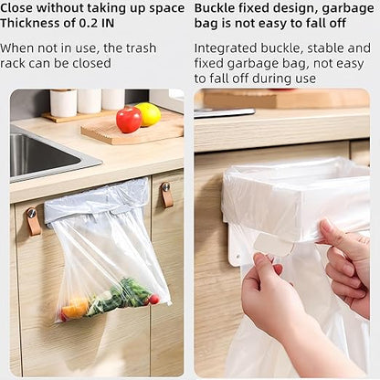 2 Pcs Collapsible Plastic Trash Bag Holder, Kitchen Cabinet Door, Garbage Bag Holder Under Sink, White, Plastic, 5 Gallon, Rectangular, Indoor/Outdoor, Adjustable, No Lid, Trash Can