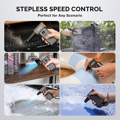 Electric Air Duster 220,000 RPM 100 Stepless Levels, Brushless Motor & LED Display Cordless Air Duster with Cleaning Kit, Mini Dust Blower for PC, Keyboard, Car, Home & Outdoor