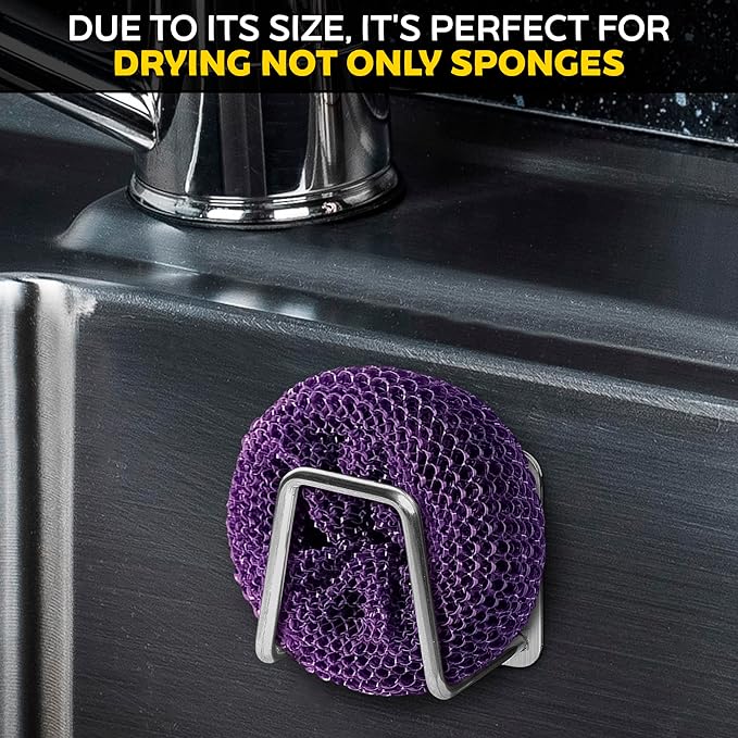Stainless Steel Sponge Holder for Kitchen Sink – Compact & Durable Kitchen Sink Sponge Holder – Easy to Install, Keeps Item Dry, Saves Storage Space | Suitable for Metal, Glass, Ceramic, Wood & More