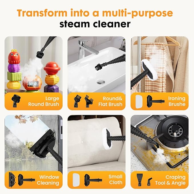 14-in-1 Steam Mop, 1550W Detachable Handheld Steam Cleaner for Floor Cleaning, 16.4 FT Cord, 2 Washable Pads, Multi-Purpose Floor Steamer for Hardwood, Carpet, Tile, Grout