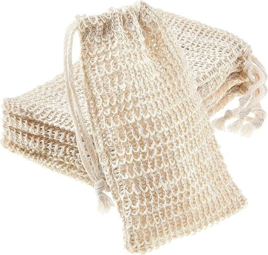 BBTO 5 Pieces Soap Saver Bag Cotton Linen Exfoliating Soap Pouch for Foaming and Drying, Shower, Scrubber (18 x 10 cm, Beige)