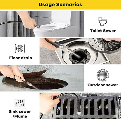 Pressure Washer Drain Jetter – Sewer Jetter Kit for Pressure Washer 150ft 1/4 Inch NPT Hose Nozzles and Adapter 5800PSI Clears Clogs in Pipes & Sewer Lines