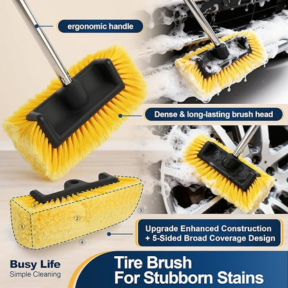 Yocada Five-Sided Car Wash Brush with 61" Long Handle No Scratch 12" Soft Bristle Brush Car Wash Cleaning Mop for Car SUV RV Truck Caravan Boat House Siding Floor
