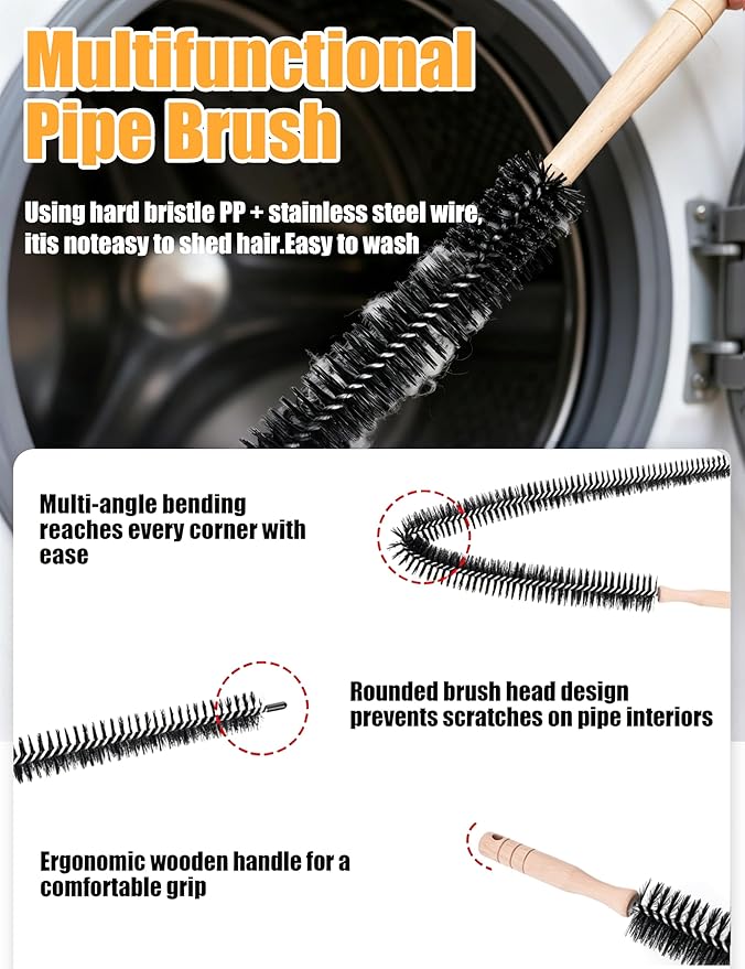 7 Pcs Dryer Vent Cleaner Kit for GE Washer Dryer Combo with Dryer Vent Brush and Dryer Vent Vacuum Hose Attachment, WH01X35719 Lint Filter Replacement Upgraded Washable Sponge for Models PFQ97HSPVDS