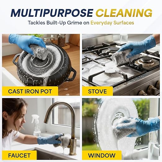 Steel Wool Cleaning & Polishing Kit, 6Pcs 00 & 6Pcs 0000 Steel Wool Pads with Brush, 2 Microfiber Cloths & 12 Pairs Nitrile Gloves, 0000 Steelwool for Wood, Metal, Cookware, Grill & Tools