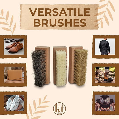Small Shoe Cleaning Brush Set of 3 Brushes with Nylon, Boar and Horsehair Bristles, Wooden Sneaker Cleaner Brushes for Leather, Suede, Canvas, Textile, Bags and Accessories (3)
