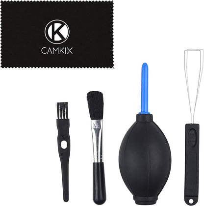 Keyboard Cleaning Kit - 1x Mini Brush, 1x Cleaning Brush, 1x Keyboard Cap Remover, 1x Air Blower and 1x Cleaning Cloth - Also for Laptops, Camera Lenses, Glasses - Home and Office