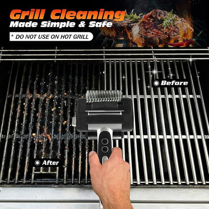 Electric Grill Brush for Outdoor Grill, Rechargeable BBQ Grill Cleaner Stainless Steel Brush with 450RPM Stainless Roller,LED Light, Scraper,Grilling Gifts for Men/Dad