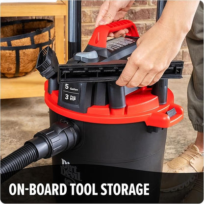 Dirt Devil 5 Gallon Corded Wet Dry Shop Vacuum, Portable, Heavy Duty Vacuum for Garage, Home, Workshop or Vehicle, Compact Design with Versatile Tools, Wet/Dry Shop Vac