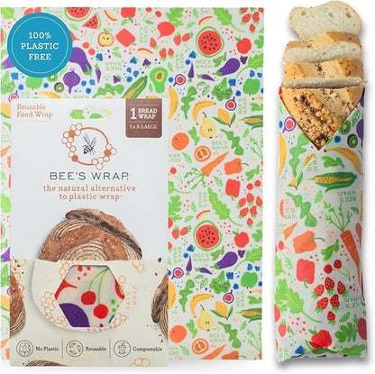 Bee's Wrap Beeswax Wraps for Bread - Beeswax Bread Wrap for Sourdough & Bread Storage - Plastic Free Made in USA Reusable Natural Food Wrap - Garden Party