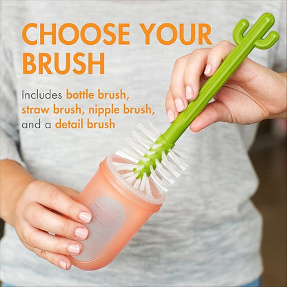 Boon Cacti Bottle Cleaning Brush Set - Includes Bottle Brush,Nipple-Brush,Detail-Brush,and Straw-Brush - Baby-Bottle-Brush Set for-Bottle Drying Rack - Baby Essentials -,4 Count (Pack of 12)