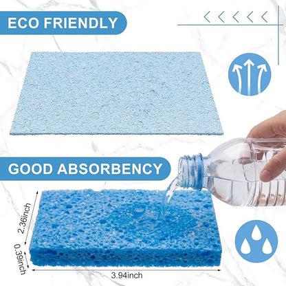 Zhengmy 48 Pieces Sponges Bulk Sponges Kitchen Compressed Sponge Natural Dish Sponge Compressed Wood Pulp Cleaning Without Scratching for Kitchen Bathroom, 3.9 x 2.4 x 0.12 Inch (Blue)