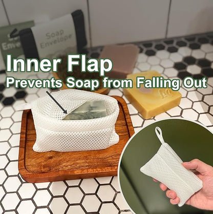 100% Recycled - Bar Soap Saver Pouch, Loofah Bag Lather + Deep Exfoliator, Mesh Soap Bag, Sock for Bar Soap, Deep Exfoliation Double-Sided Rougher Texture - 1 Pack