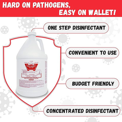 Lucasol One Step Disinfectant, 1 Gallon & 24 Oz Empty Refillable Spray Bottle Combo. All Purpose Cleaner Spray For Hospitals, Schools, Salons, Household Cleaning And More