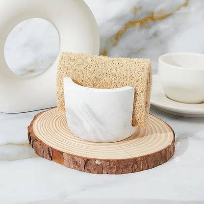 Diatomite Sponge Holder for Kitchen Sink Counter, Quick Drying, Fast Water Absorbent Stone Tray, 1 Slot Dish Sponge Rack, Kitchen Organizer, White Marble Pattern