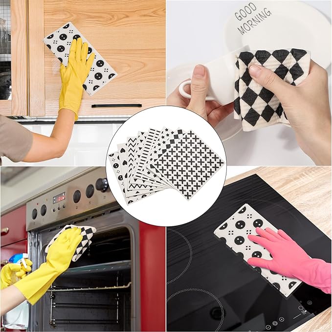Lucomb 8 Pack Swedish Kitchen Dishcloths, Reusable Dish Cloth Paper Towels Washable Decorative Cleaning Cloths Sponge Wipes for Dish Washing, Super Absorbent & Quick Drying