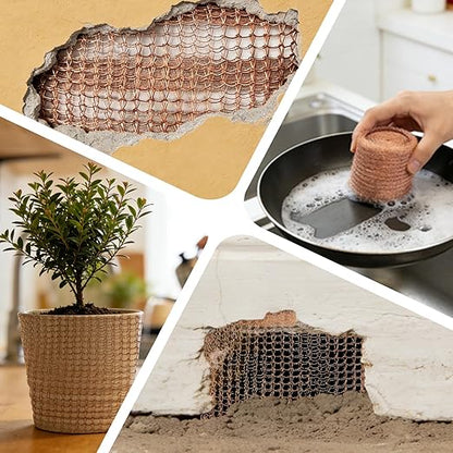 Copper Mesh Rodent Control, 5" x 100 ft Rustproof Copper Mesh Roll 100% Premium Copper Wool for Sealing Holes, Blocks Slugs, Snails, Mice & Pests – with Scissors, Gloves Shovel & 8PCS Lawn Staples