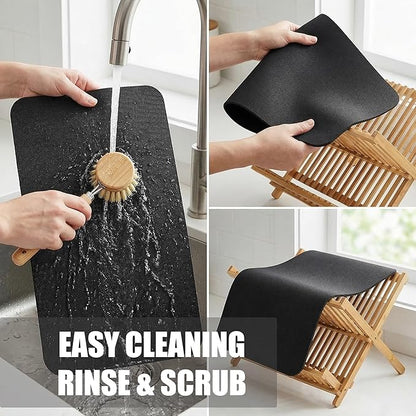 2PCS Customizable Small Dish Drying Mat: 18"L x 9"W Trimmable Quick Dry Pad - Non-Slip Absorbent Heavy Duty Microfiber Drip Catcher & Counter Protector for Kitchen Sink & Bathroom Counter Tray