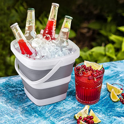 2 Pack Collapsible Buckets 5L 1.3Gallon Small Cleaning Bucket for Household Portable Plastic Bucket Outdoor Car Washing Tub Foldable Camping Beach Sand Water Pot Pail Space Saving Square Grey