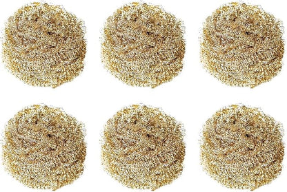 6PCS Brass Kitchen Cleaner, Scrubbing Scour Copper Scrubber Non Scratch Dishes Scrubber Kitchen Steel Wool Easy Scouring Scrubbing Brush Pot Pan Oven Washing Ball Golden Copper Scrubbers
