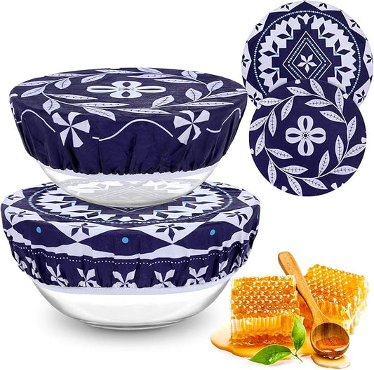 2 Large Reusable Beeswax Bowl Covers for Bread Proofing, 10/12 Inch Elastic Beeswax Wraps Cotton Cloth Sourdough Bowl Covers for Proofing Baskets, Mixer Bowls, Food Storage Containers