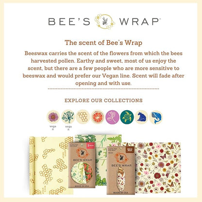 Bee's Wrap Beeswax Wraps for Food - Assorted 5 Pack of Beeswax Wraps - 2 Large & 3 Medium Wrap - Plastic Free Made in USA Reusable Natural Food Wrap - Honeycomb & Bees + Bears
