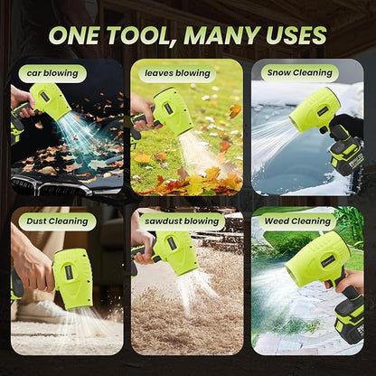 SakerPlus Cordless Leaf Blower,Portable Dust Cleaner with 2 Batteries, 21V 4.0Ah Electric Handheld Blower, 3-Speed Adjustable,Mini Lightweight Leaf Blower for Yard, Patio, Garage, Car (Green)