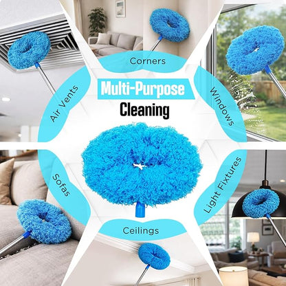Ceiling Fan Cleaner Duster with Extension Pol, 12 to 51 Inch Duster Length, Reusable Microfiber Dusters for Cleaning Fan Blades, Cobwebs, Walls, Windows & High Ceilings, Removable, Blue