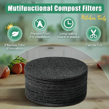 LMJP 6.7 Inch Charcoal Filters for 10 Pack Kitchen Countertop Compost Bins - Extra Thick 0.3" for Longer Lasting Activated Carbon