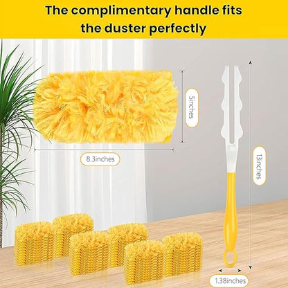 Heavy Duty Duster Refills for swiffer Duster, Disposable Dusters Kit for Cleaning Dusting Furniture Blind Ceiling Fan, Electrostatic Lock-Dust Technology 360 Feather Duster，60 Duster and 1 Handle