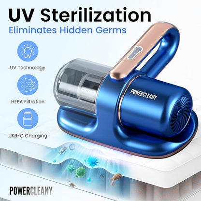 Cordless Mattress Vacuum Cleaner with UV Light, 13KPa Handheld Bed and Sofa Vacuum for Upholstery, HEPA Filter, Ideal for Couches, Cribs, and Furniture, Bed Cleaner, (Blue)