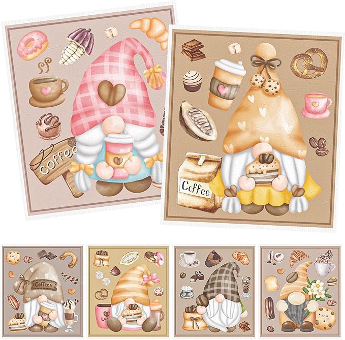 Coffee Gnome Swedish Dishcloths for Kitchen - 6PCS Gnome Swedish Cloths for Washing Dishes, Reusable Coffee Themed Dish Towels, Washable Cleaning Sponge for Home Party Cleaning Fast Drying