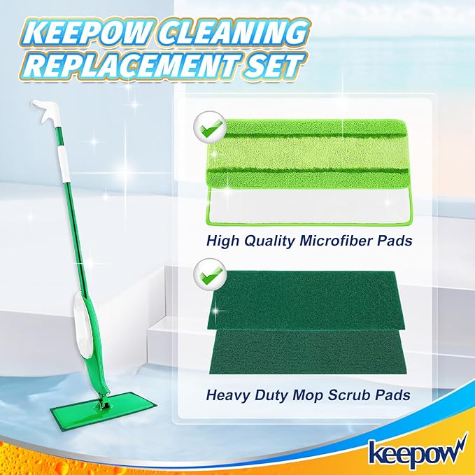 KEEPOW 6 Pack Scrub Mop Pads Replacement Compatible with Libman Freedom Spray Mop, Mop Scrubber Attachment for Floor Cleaning, Fit for Rubbermaid and Turbo & Other 18 Inch Microfiber Mops