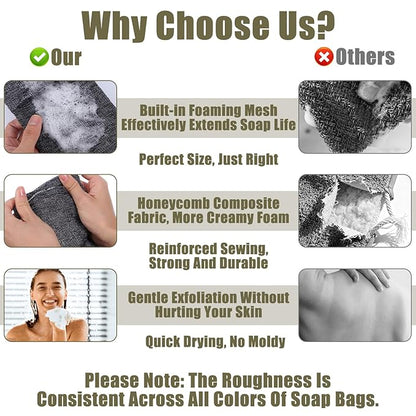 4 Pcs Bars Soap Bags Exfoliating Soap Saver Bags Foaming Bar Mesh Sock Pouches Gentle Roughness Body Scrubbers for Use Baths Showers Senstive Rough Skin