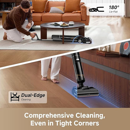 DREAME H15 Pro CarpetFlex Cordless Vacuum Mop, Wet Dry Vacuum Cleaner with Dual Brushes for Hard Floors & Carpet, Tangle-Free Hair-Cutting, 23kPa Suction, 180° Lie-Flat Floor Washer, 194°F Fast Drying