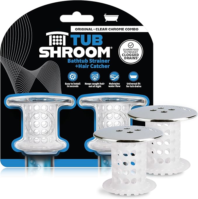 TubShroom Bathtub Drain Protector and Hair Catcher - 2 Pack, Chrome - Fits 1.5" - 1.75" Bathtub and Shower Drains