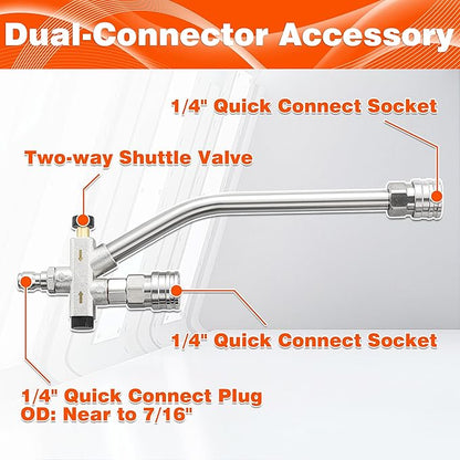 RIDGE WASHER Pressure Washer Gun Foam Cannon with Dual Connector Accessory, Double Tip Attachment for Foam Blaster, Stainless Steel Car Wash Foam Gun, 1/4" Quick Connect, 4000 PSI