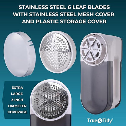 True & Tidy XL Fabric Shaver & Lint Remover, LED Digital Display, 3 Speeds, 6-Blade Stainless Steel w/Extra Blades, Type-C Fast Charging, 2.5-3.5 Hours Runtime, for Clothes, Furniture & Upholstery