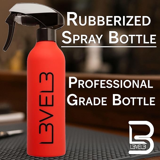 L3 Level 3 Rubberized Spray Bottle - Precise Action Mist Bottle for Effortless Hair Styling - Rubber Grip for Total Control