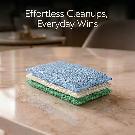 Restaurantware Scouring Pad 3 Count 5.5 x 3.9 Inches Plastic Steel Wool Sponge Metal Scrubber Durable Odor Free Scrubber Multi-Color Blue+Beige+Green Household Cleaning Sponge