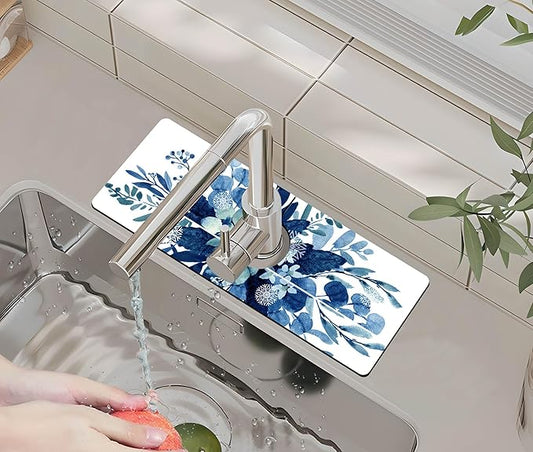 Kitchen Sink Splash Guard Faucet Mat -1 PC Super Absorbent Fast Drying Mat Sink Gadgets-Splash Guard Behind Faucet Drip Catcher for Kitchen, Bathroom,Sink Mat, Dish Drying Mat, Bathroom(15" X 5.5" )