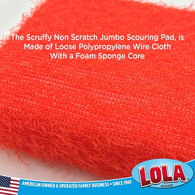 LOLA Scruffy Jumbo Scouring Pad, Reusable Cleaning Pads, Wire Cloth w/Foam Sponge Core, Won't Scratch Most Surfaces, Assorted Colors, 1 Pack