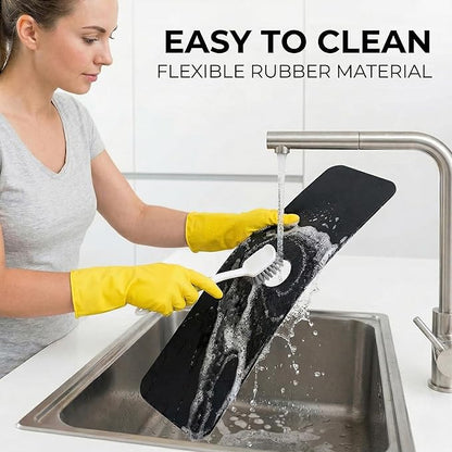 Cuttable Kitchen Sink Faucet Mat: 2PCS 30"Lx5.5"W DIY Splash Guard for Irregular Sink 2, 3 holes, Soap Dispenser & Air Gap - Bathroom Counter Protector Drip Catcher with Pre-Cut Center Hole, Black