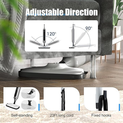 12 in 1 Steam Mop, Detachable Handheld Steam Cleaner for Home, 23FT Cord, for Hardwood Floor Cleaning, Tile, Carpet, Furniture, Clothes, Windows, Grey