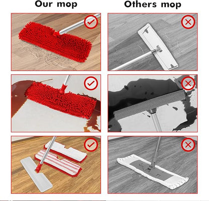 MASTERTOP Microfiber Mop for Floor Cleaning, Hardwood Dust Mop, Wet Mopping with 4 Washable Replacement Mop Pads, Floor Mops for Cleaning with 1 Scraper- White & Red