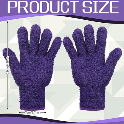 Patelai 2 Pairs Microfiber Gloves for plants Dusting Cleaning Glove Mittens House Cars Blinds Dusting(Dark Purple, Violet,Large)