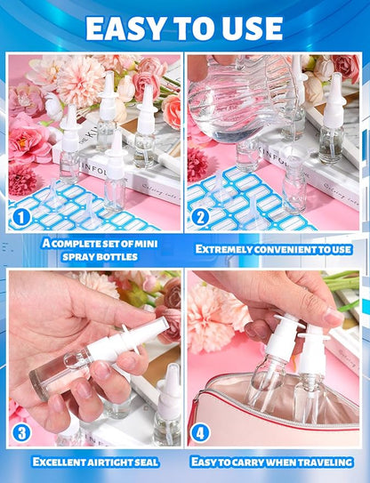 10 Pcs Nasal Spray Bottle, 10ML/0.35OZ Glass Transparent Empty Nasal Nose Spray Bottles Refillable with 2 Funnels and 2 Labels