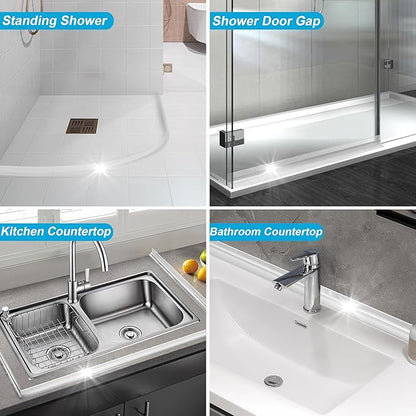 98" Shower Threshold Water Dam Silicone Shower Water Guard Collapsible Shower Door Bottom Seal Shower Splash Guard for Wet and Dry Separation